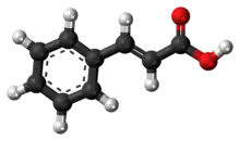 Ball-and-stick model of the trans-cinnamic acid molecule