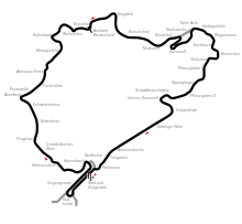 A map of a race track with various points of interest textually identified.