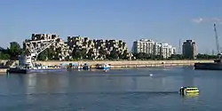 Habitat 67 and Cité du Havre as seen from the Old Port of Montreal.