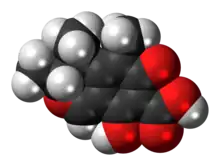 Space-filling model of the citrinin molecule