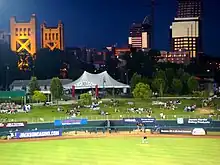 View of the city skyline from the grandstand