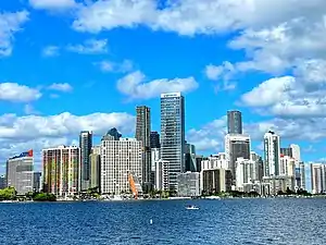 A part of the Brickell skyline as seen from the Rickenbacker Causeway, December 2020.