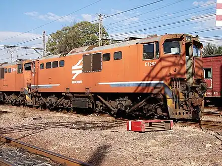 No. E1267 in Spoornet’s lined orange livery at Capital Park Depot, Pretoria, 10 May 2013