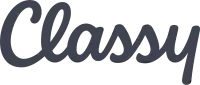 The Classy company logo: a dark grey italic cursive embellished font of the word "Classy"