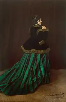 Claude Monet exhibited a portrait of his future wife Camille Doncieux at the Paris Salon of 1866 under the title Woman in a Green Dress