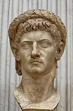 Bust of Emperor Claudius, c. 50 CE, (reworked from a bust of emperor Caligula), It was found in the so-called Otricoli basilica in Lanuvium, Italy, Vatican Museums