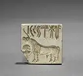 Seal with unicorn and inscription; 2010 BC; steatite; overall: 3.5 x 3.6 cm; Cleveland Museum of Art