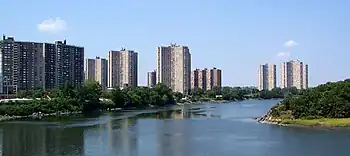 Co-op City, as seen from the east, sits along the Hutchinson River.