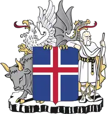 A compartment of columnar basalt in the Icelandic coat of arms.