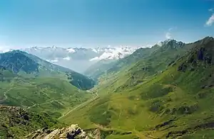 View west from the Col du Tourmalet, towards Bareges.