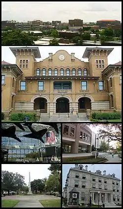 Clockwise from top: Pensacola skyline, Pensacola Museum of History, University of West Florida Library, Escambia County Courthouse, William Dudley Chipley Obelisk, National Naval Aviation Museum