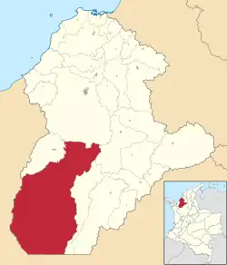 Location of the municipality and town of Tierralta in the Córdoba Department of Colombia.