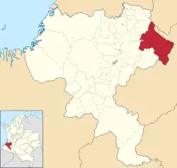 Location of the municipality and town of Páez, Cauca in the Cauca Department of Colombia.