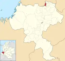 Location of the municipality and town of Villarrica, in the Cauca Department of Colombia.