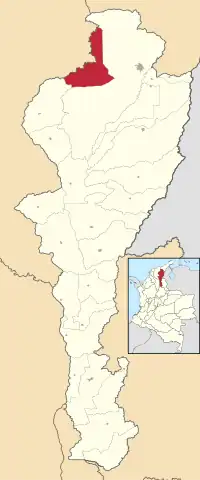 Location of the municipality and town of Pueblo Bello in the Department of Cesar.