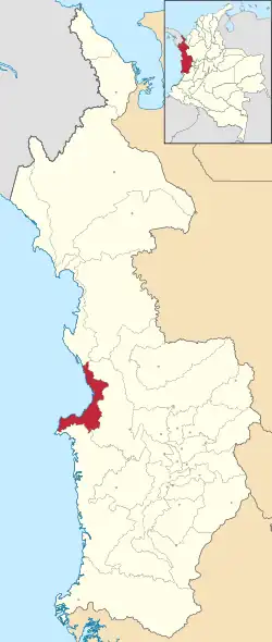 Location of the municipality and town of Nuquí in the Chocó Department of Colombia.