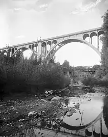 1914 Colorado Street Bridge just completed, and the Scoville Bridge, that a flood washed away later.