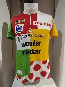 Multi-coloured cycling jersey on an upper-body mannequin