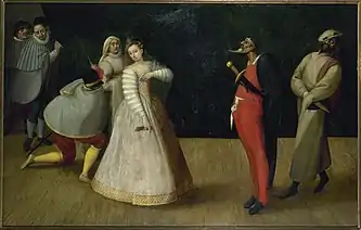 Prima Buffa della Compagnia dei Comici Gelosi. 1590. Oil on Canvas.Carnavalet Museum.