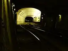 Subway station, seen from the tunnel