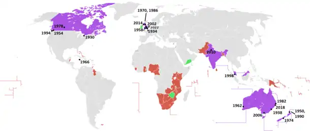 Locations of the games, and participating countries