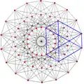 2{4}3{3}3,  has 54 vertices, 216 simple edges, and 72 faces, with one face highlighted blue.