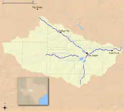 A color map of the Concho River and its tributaries in Texas