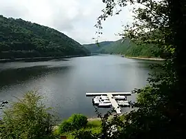 Lake Bort-les-Orgues Lake, with Monestier-Port-Dieu in the background right