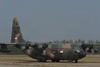 A Singapore air force C-130 Hercules; Plasan provided armor for Singapore air force C-130