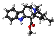 Ball-and-stick model of the coronaridine molecule