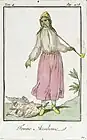 Fashion plate 2: Acadian woman. Hand-tinted engraving by Jacques Grasset de Saint-Sauveur, n.d.