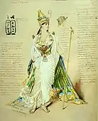 Design for a costume of Princess Amnéris; by Henri de Montaut; 1879; pencil and watercolor paint; unknown dimensions; in a temporary exhibition called "L'aventure Champollion" at the Site François-Mitterrand, part of the Bibliothèque nationale de France, Paris