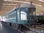 A Ten'ine2 type observation carriage on display in the China Railway Museum. This design was used on the Tairiku express train (Busan–Beijing), but is similar to the Ten'i8 type observation carriage used on the Asia Express. The primary difference is the shape of the observation window.