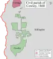 Eight exclaves of highly anomalous Cowley, all in Hillingdon, then in Middlesex.