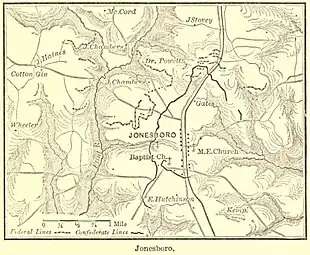 Sepia toned map is labeled Jonesboro.