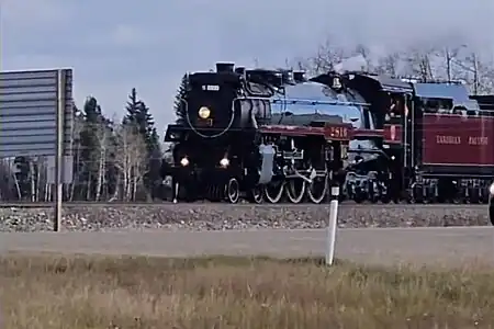 CPR No.  2816 passing through Millet, Alberta on October 17, 2023