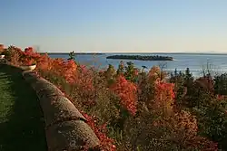 View of Crab Island from Plattsburgh, New York.