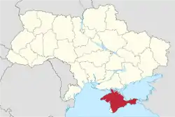 Location of the Autonomous Republic of Crimea (red)in Ukraine (light yellow) before September 2023