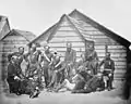 Crimean War, Group of soldiers outside a hut, c. 1855