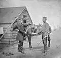 Crimean War, Colonel W.L.Yea with his horse, receives a signal from his adjutant, Lt.J.St Clair Hobson. Both killed at Sevastopol 18 June 1855, c. 1855