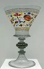 clear goblet decorated with roses