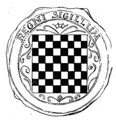 Coat of arms of Croatia used in 1527 as part of a seal on the Cetingrad Charter.