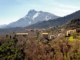 The hamlet of Sant'Andrea and the church, with the Monte San Petrone in the background