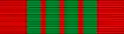 A red ribbon with four vertical dark green stripes in the center.