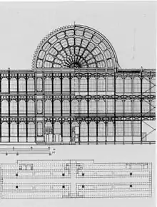 Plan and elevation for the Crystal Palace, London, by Joseph Paxton, 1854