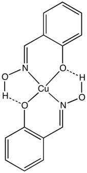 Copper(II) complex of the Schiff base ligand salicylaldoxime.