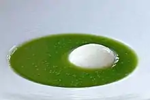 Fresh cucumber-mint soup with a yogurt dumpling