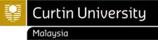 White hexagon over shield of horizontal stripes to the left of the words "Curtin University Malaysia".