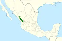 Map of Mexico showing the distribution of the tufted jay