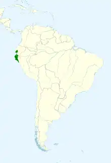 Map of South America showing the year-round range of the white-tailed jay